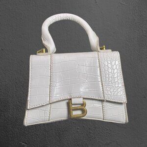White Hourglass Square Faux Leather Handbag